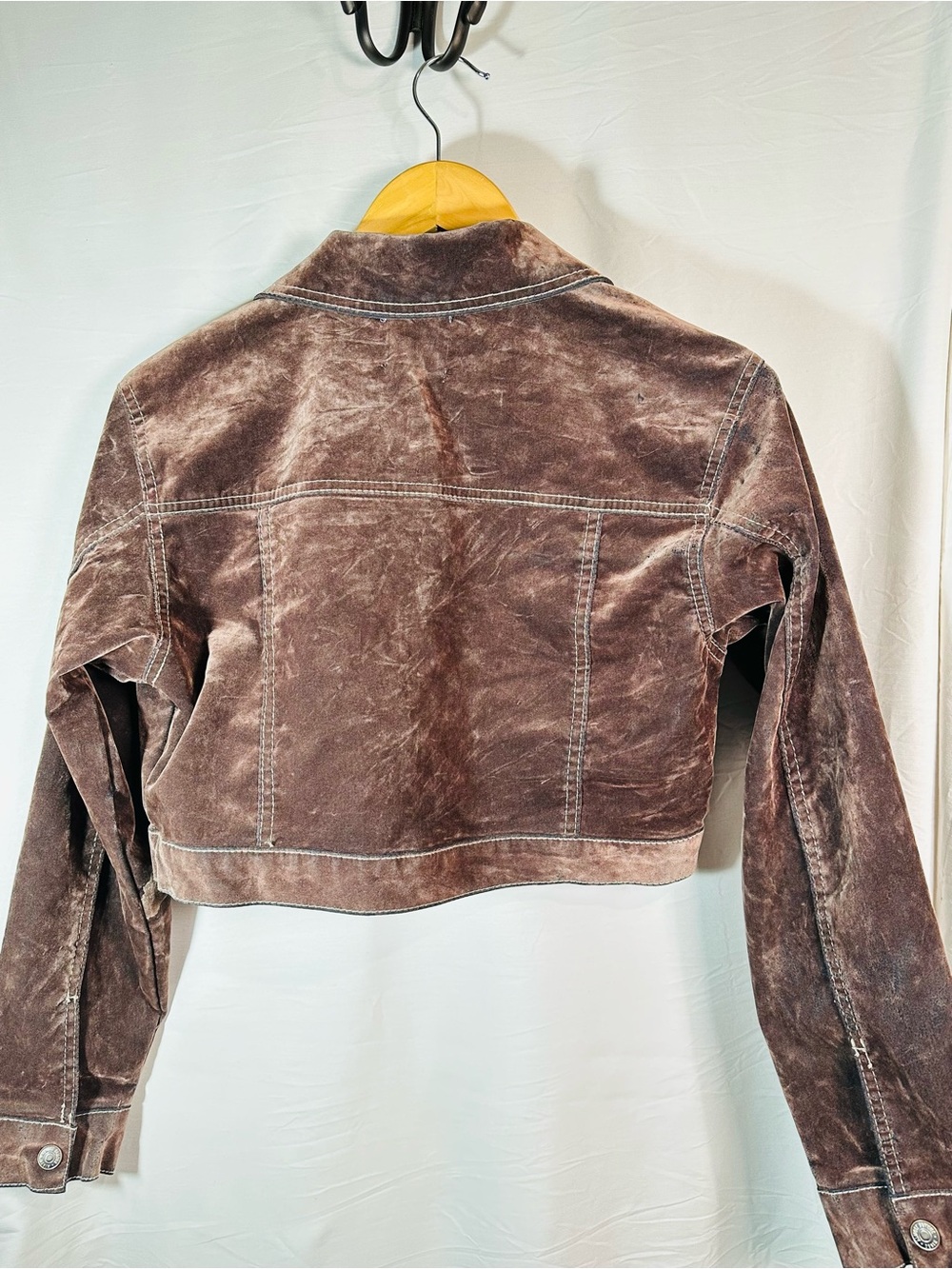 Almost Famous Brown Cropped Velvet Jean Jacket - Picture 11 of 12